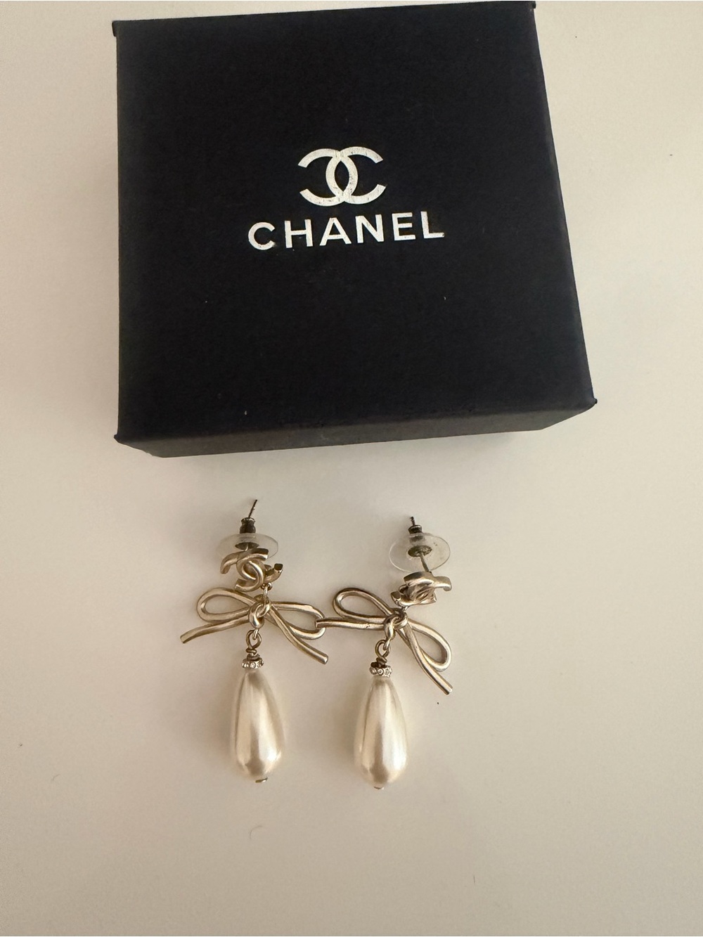 Bow Drop Pearl Earrings -  and Pearl